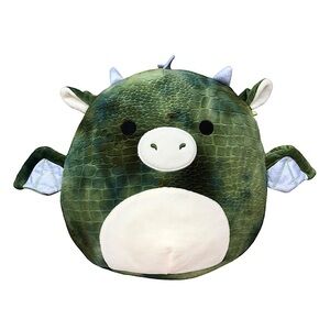 Squishmallows Duke Green Textured Dragon Silver Horns Soft Stuffed Plush Toy 10”